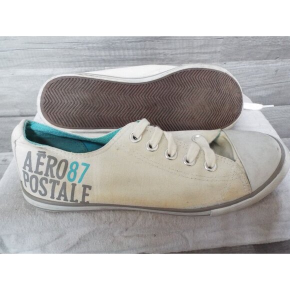 Aeropostale 87 Tennis Shoe - White & Teal - Low Cut Style - Pre owned - Picture 6 of 9
